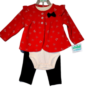 Child of Mine 3 pc NWT Red Velour Black & Gold Bows Christmas Outfit Infant 12Mo